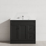 600-1500Mm Harrington Freestanding Vanity With Kickboard Matt Black Pvc Cabinet Only & Ceramic Top