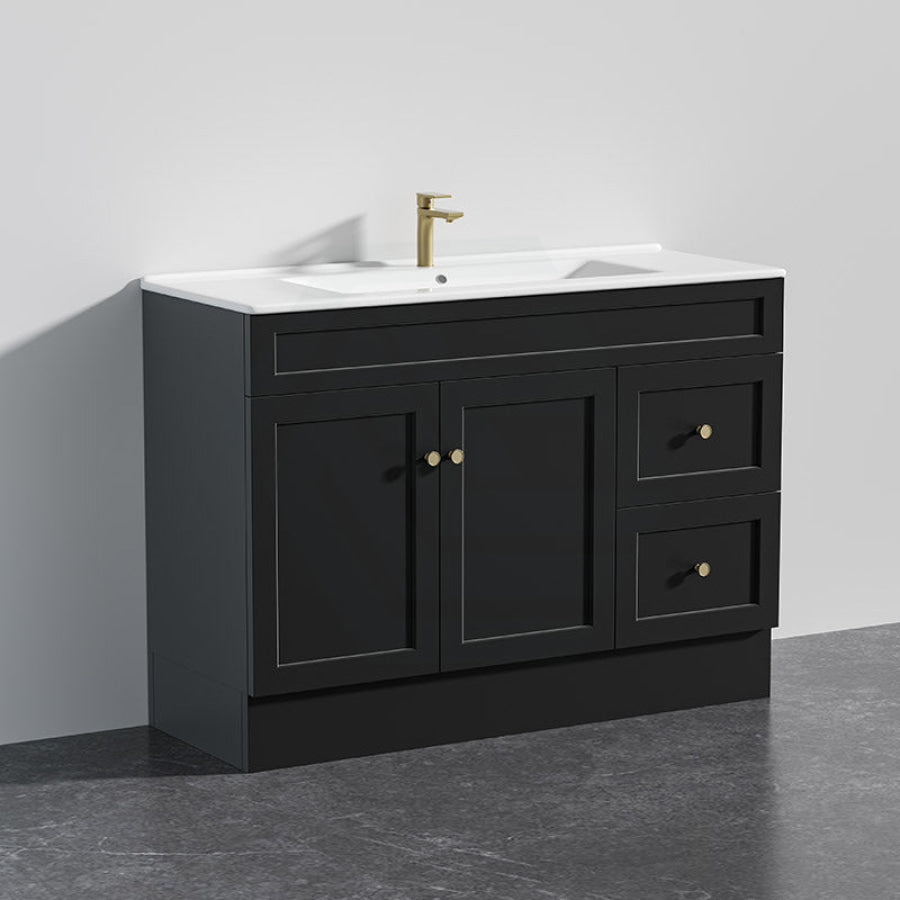 600 - 1500Mm Harrington Freestanding Vanity With Kickboard Matt Black Pvc Cabinet Only & Ceramic