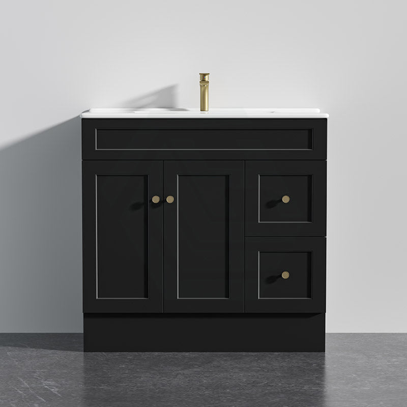 600 - 1500Mm Harrington Freestanding Vanity With Kickboard Matt Black Pvc Cabinet Only & Ceramic