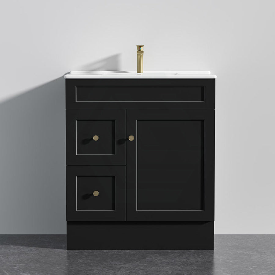 600 - 1500Mm Harrington Freestanding Vanity With Kickboard Matt Black Pvc Cabinet Only & Ceramic