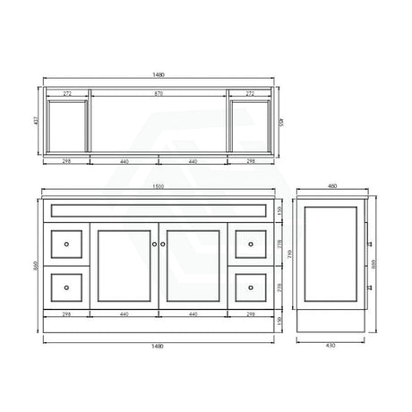 600 - 1500Mm Harrington Freestanding Vanity With Kickboard Matt Black Pvc Cabinet Only & Ceramic