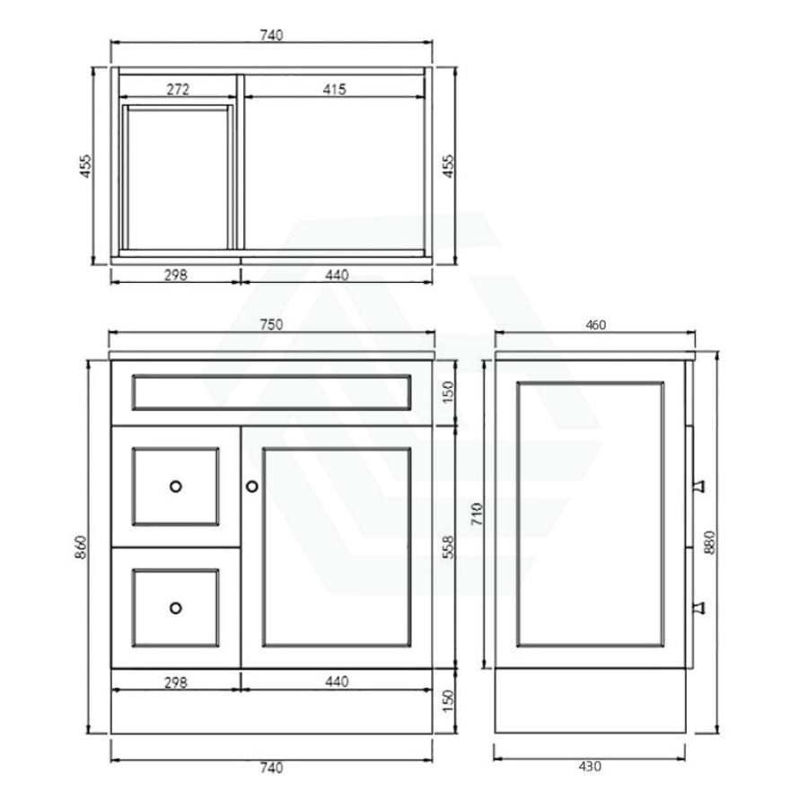 600 - 1500Mm Harrington Freestanding Vanity With Kickboard Matt White Pvc Cabinet Only & Ceramic