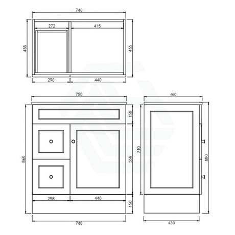 600 - 1500Mm Harrington Freestanding Vanity With Kickboard Matt White Pvc Cabinet Only & Ceramic