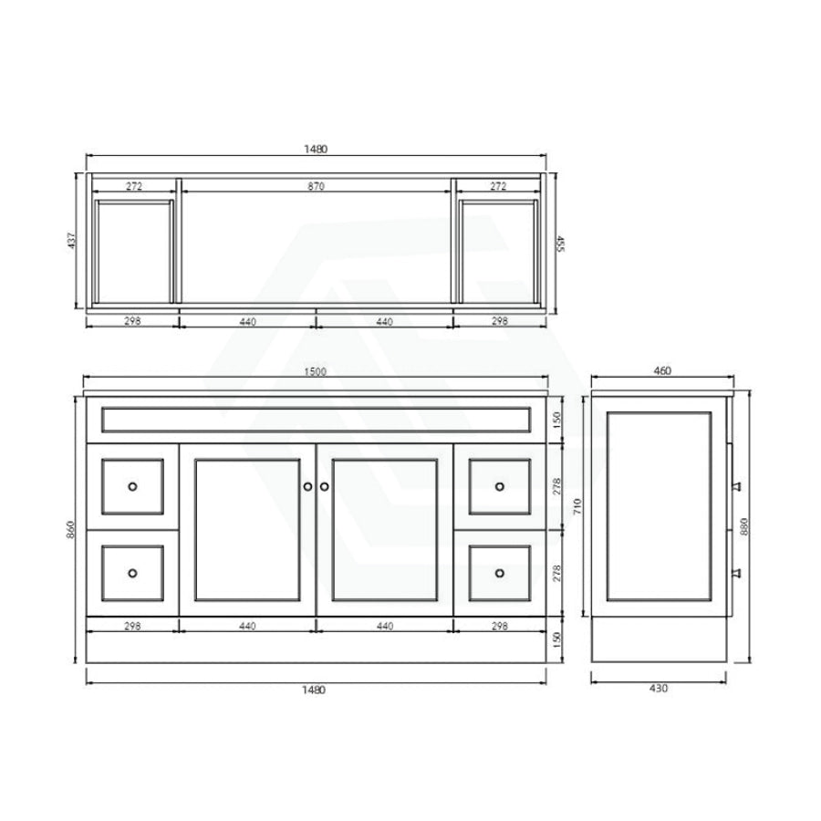 600 - 1500Mm Harrington Freestanding Vanity With Kickboard Matt White Pvc Cabinet Only & Ceramic