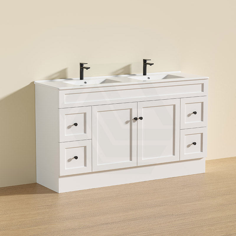 600 - 1500Mm Harrington Freestanding Vanity With Kickboard Matt White Pvc Cabinet Only & Ceramic