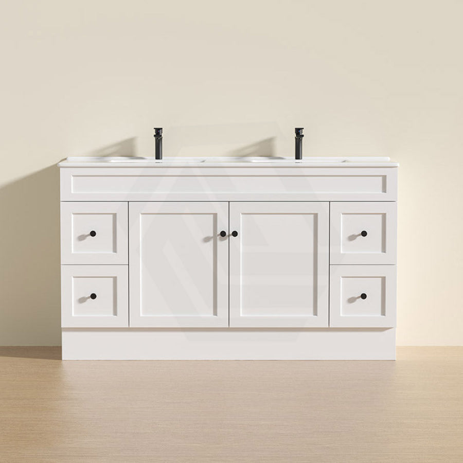 600 - 1500Mm Harrington Freestanding Vanity With Kickboard Matt White Pvc Cabinet Only & Ceramic