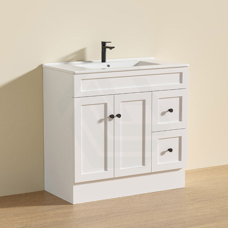 600 - 1500Mm Harrington Freestanding Vanity With Kickboard Matt White Pvc Cabinet Only & Ceramic