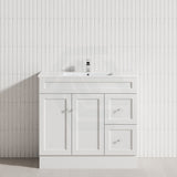 600-1500Mm Harrington Freestanding Vanity With Kickboard Matt White Pvc Cabinet Only & Ceramic Top