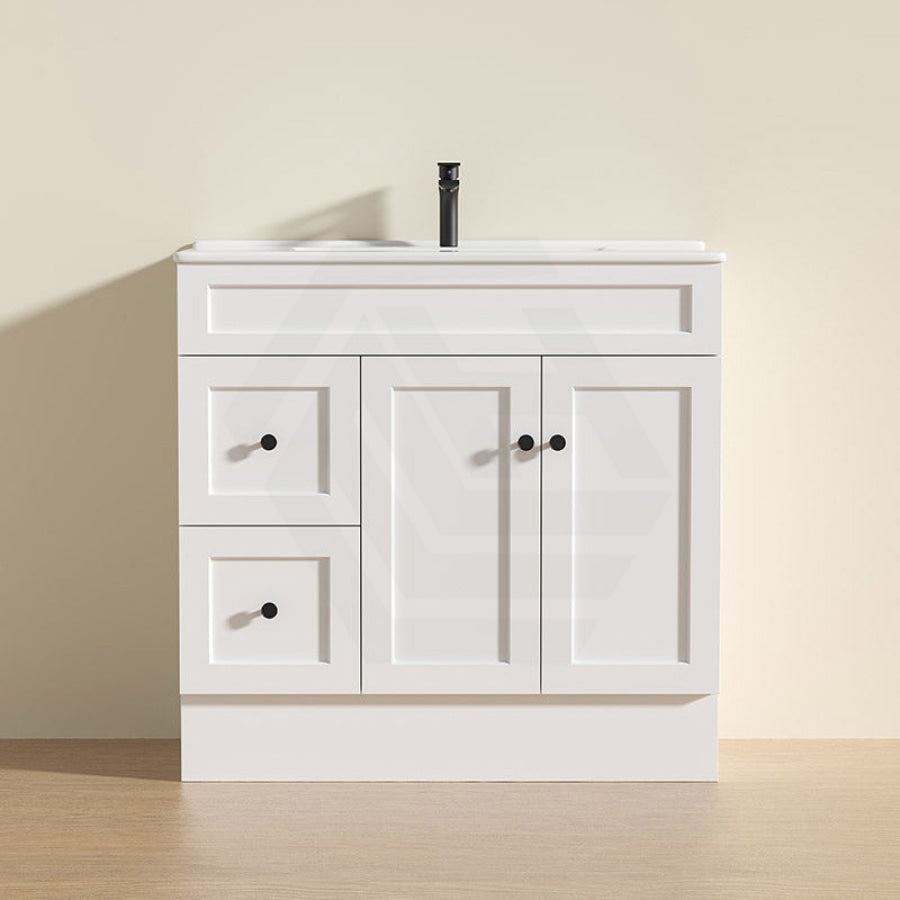 600 - 1500Mm Harrington Freestanding Vanity With Kickboard Matt White Pvc Cabinet Only & Ceramic