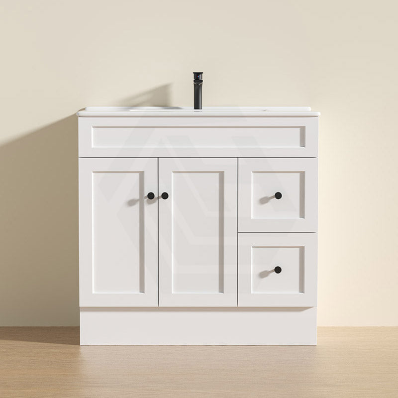 600 - 1500Mm Harrington Freestanding Vanity With Kickboard Matt White Pvc Cabinet Only & Ceramic