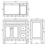 600-1500Mm Harrington Freestanding Vanity With Legs Matt White Pvc Cabinet Only & Ceramic Top