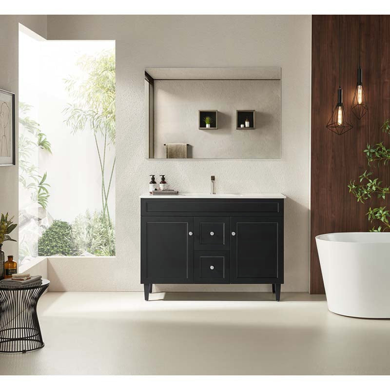 600-1500Mm Harrington Freestanding Vanity With Legs Matt Black Pvc Cabinet Only & Ceramic Top