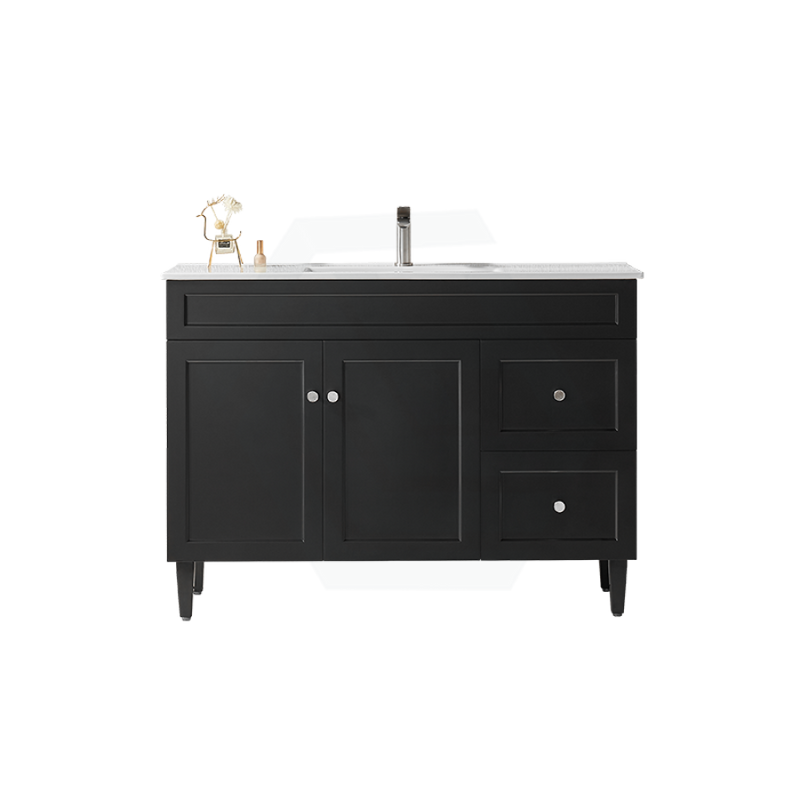 600-1500Mm Harrington Freestanding Vanity With Legs Matt Black Pvc Cabinet Only & Ceramic Top