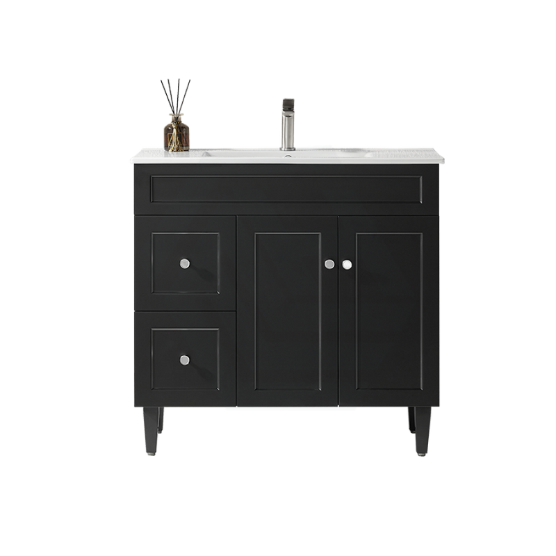 600-1500Mm Harrington Freestanding Vanity With Legs Matt Black Pvc Cabinet Only & Ceramic Top