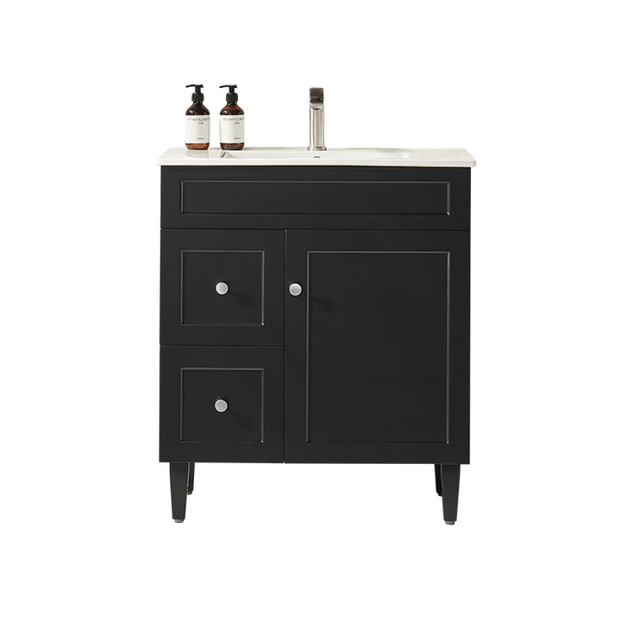 600-1500Mm Harrington Freestanding Vanity With Legs Matt Black Pvc Cabinet Only & Ceramic Top