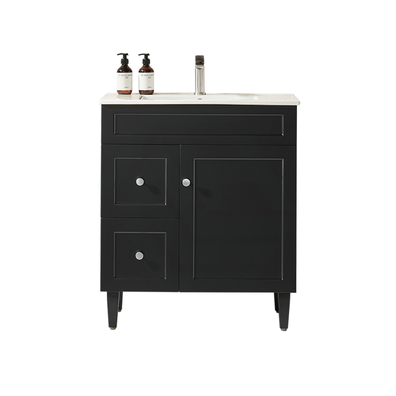 600-1500Mm Harrington Freestanding Vanity With Legs Matt Black Pvc Cabinet Only & Ceramic Top