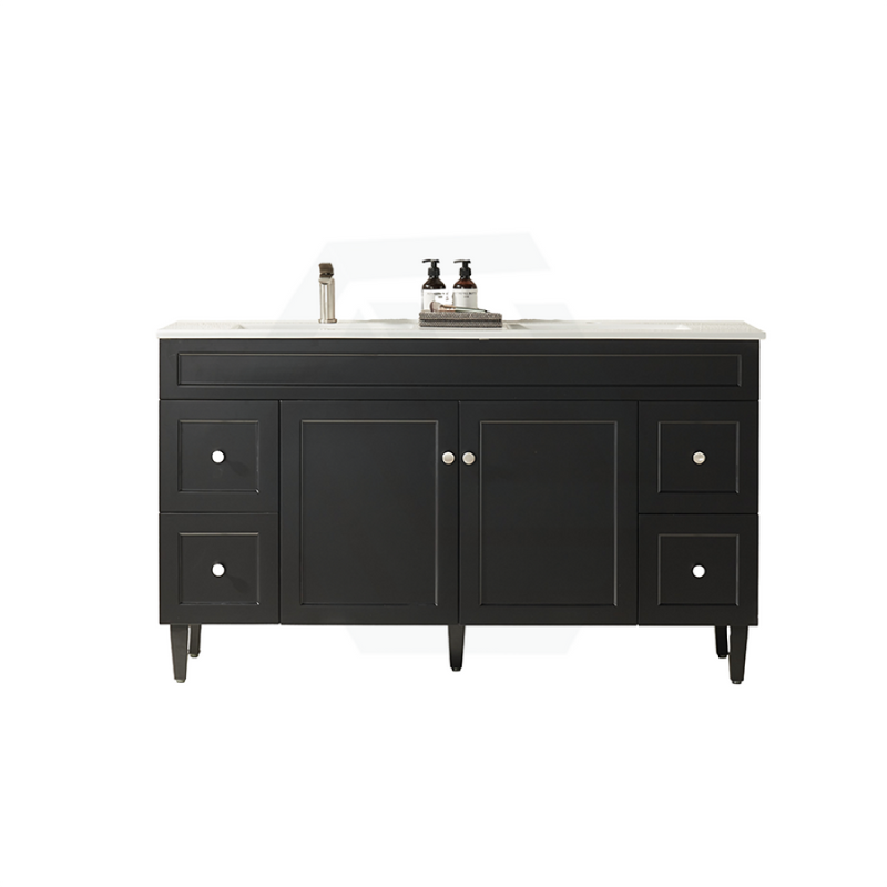 600-1500Mm Harrington Freestanding Vanity With Legs Matt Black Pvc Cabinet Only & Ceramic Top