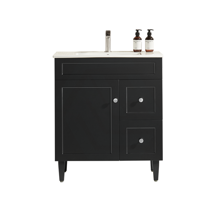 600-1500Mm Harrington Freestanding Vanity With Legs Matt Black Pvc Cabinet Only & Ceramic Top