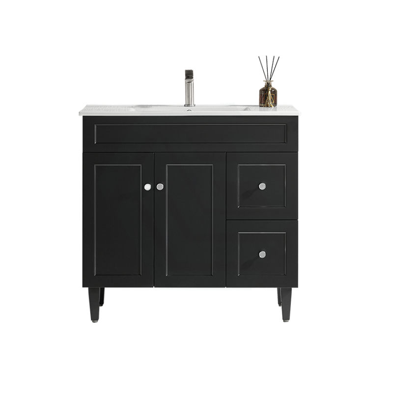 600-1500Mm Harrington Freestanding Vanity With Legs Matt Black Pvc Cabinet Only & Ceramic Top