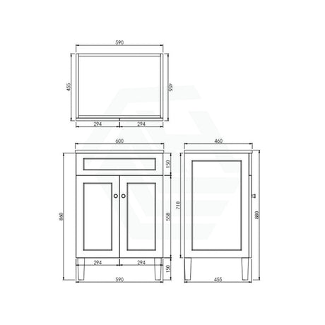 600-1500Mm Harrington Freestanding Vanity With Legs Matt White Pvc Cabinet Only & Ceramic Top