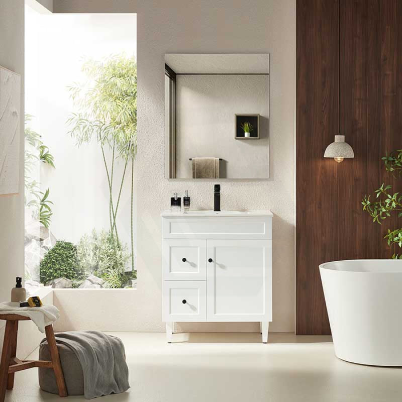 600-1500Mm Harrington Freestanding Vanity With Legs Matt White Pvc Cabinet Only & Ceramic Top