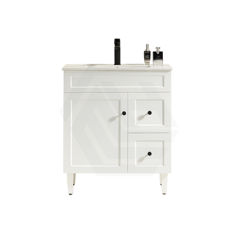 600-1500Mm Harrington Freestanding Vanity With Legs Matt White Pvc Cabinet Only & Ceramic Top