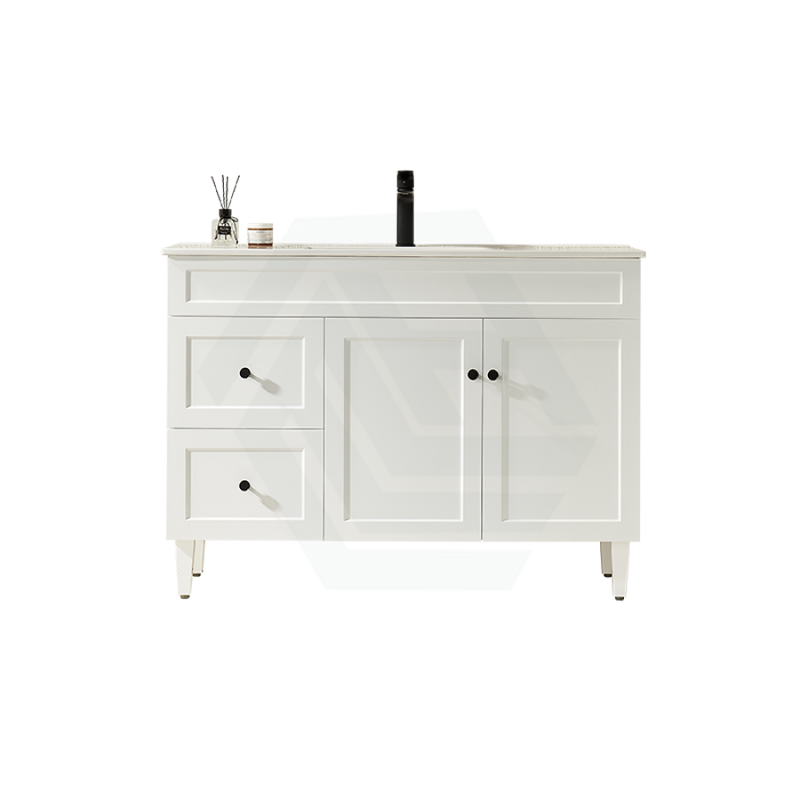 600-1500Mm Harrington Freestanding Vanity With Legs Matt White Pvc Cabinet Only & Ceramic Top