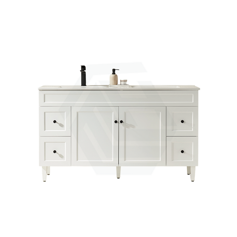 600-1500Mm Harrington Freestanding Vanity With Legs Matt White Pvc Cabinet Only & Ceramic Top