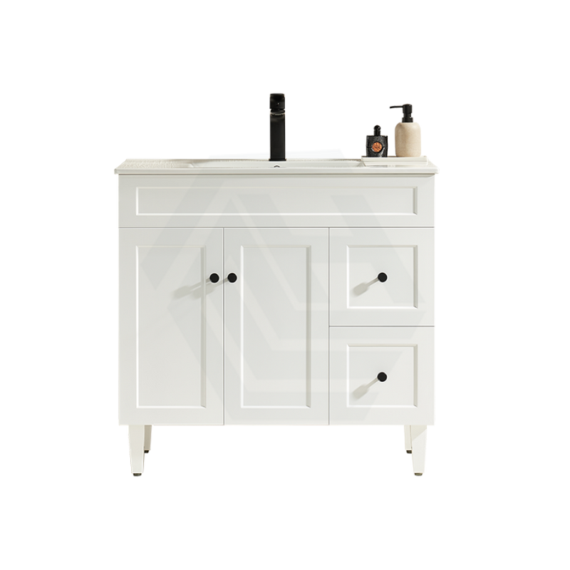 600-1500Mm Harrington Freestanding Vanity With Legs Matt White Pvc Cabinet Only & Ceramic Top