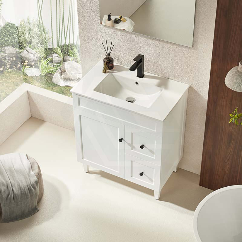 600-1500Mm Harrington Freestanding Vanity With Legs Matt White Pvc Cabinet Only & Ceramic Top