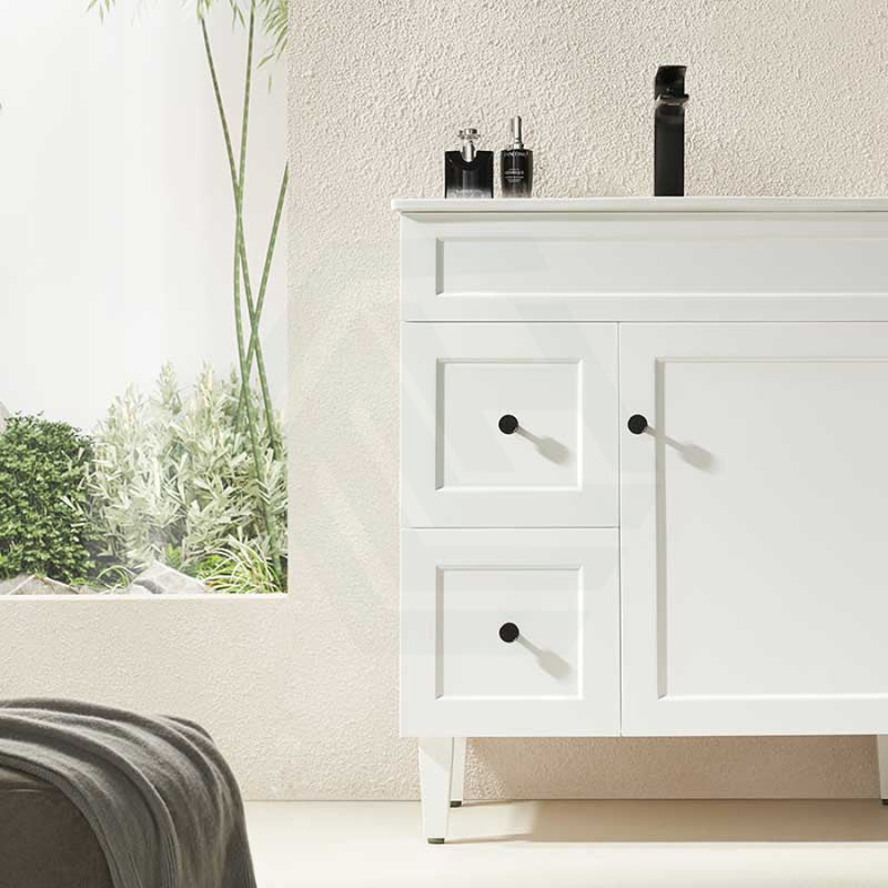 600-1500Mm Harrington Freestanding Vanity With Legs Matt White Pvc Cabinet Only & Ceramic Top