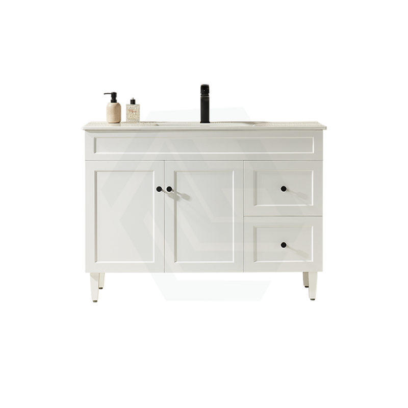 600-1500Mm Harrington Freestanding Vanity With Legs Matt White Pvc Cabinet Only & Ceramic Top