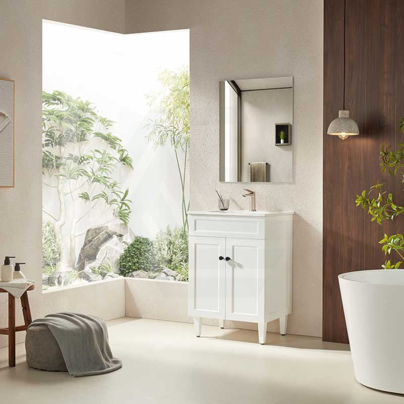 600-1500Mm Harrington Freestanding Vanity With Legs Matt White Pvc Cabinet Only & Ceramic Top