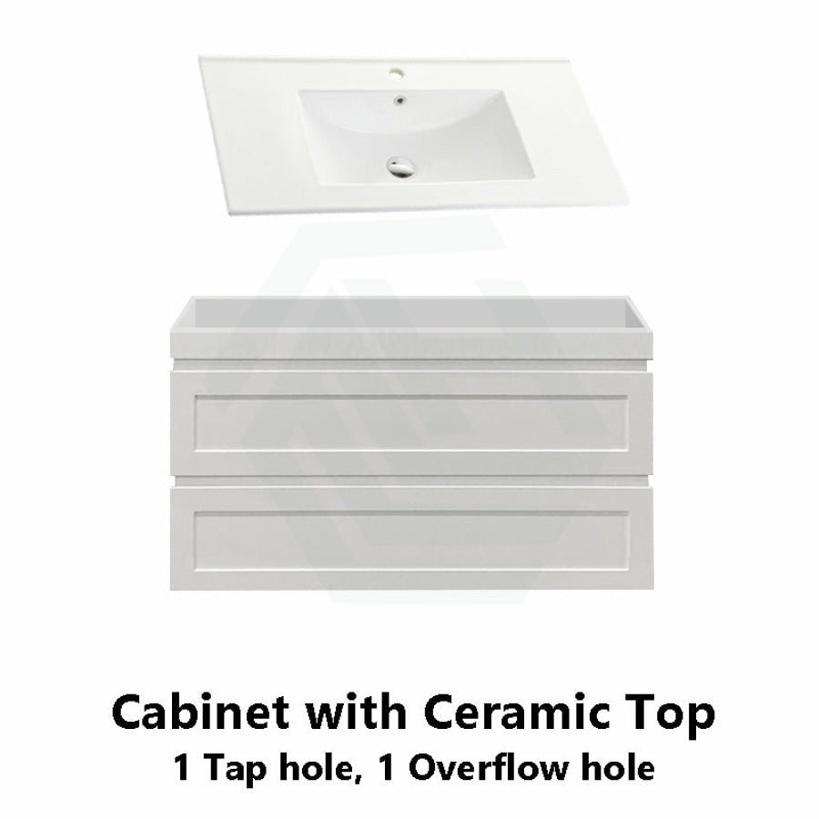 882X450X550Mm Hawaii Wall Hung Bathroom Floating Vanity Matt White Shaker Hampton Style 2 Drawers