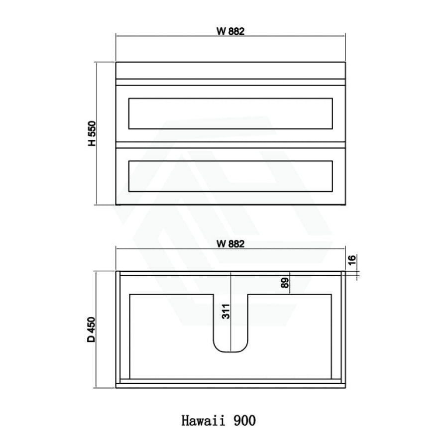 882X450X550Mm Hawaii Wall Hung Bathroom Floating Vanity Matt White Shaker Hampton Style 2 Drawers