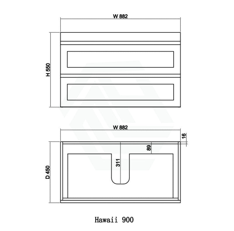 882X450X550Mm Hawaii Wall Hung Bathroom Floating Vanity Matt White Shaker Hampton Style 2 Drawers