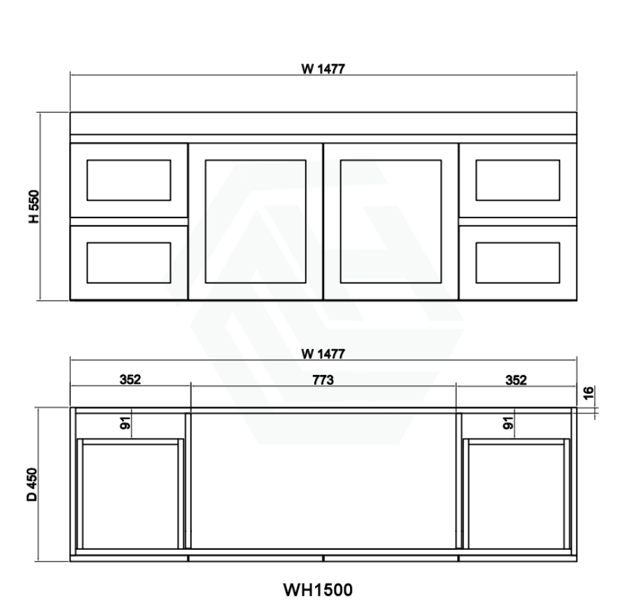 600-1500Mm Hawaii Wall Hung Bathroom Vanity Matt White Shaker Hampton Style Cabinet Only 900Mm