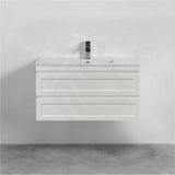 882X450X550Mm Hawaii Wall Hung Bathroom Floating Vanity Matt White Shaker Hampton Style 2 Drawers