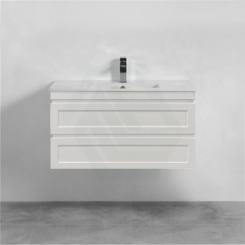 882X450X550Mm Hawaii Wall Hung Bathroom Floating Vanity Matt White Shaker Hampton Style 2 Drawers