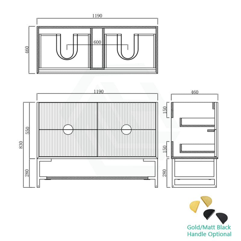 600-1500Mm Kingo Freestanding Plywood Vanity Matt Black Linear Surface Single/Double Bowls Cabinet