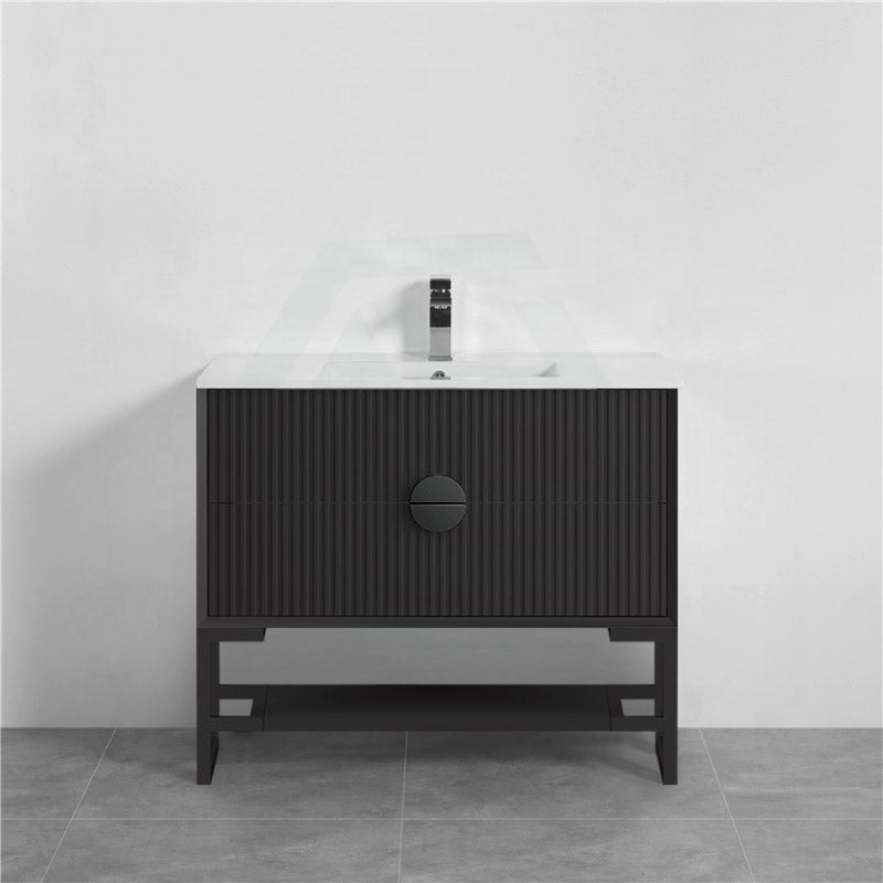 600-1500Mm Kingo Freestanding Plywood Vanity Matt Black Linear Surface Single/Double Bowls Cabinet