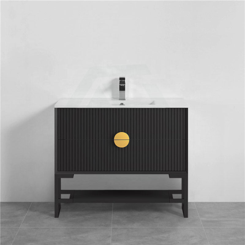 600-1500Mm Kingo Freestanding Plywood Vanity Matt Black Linear Surface Single/Double Bowls Cabinet