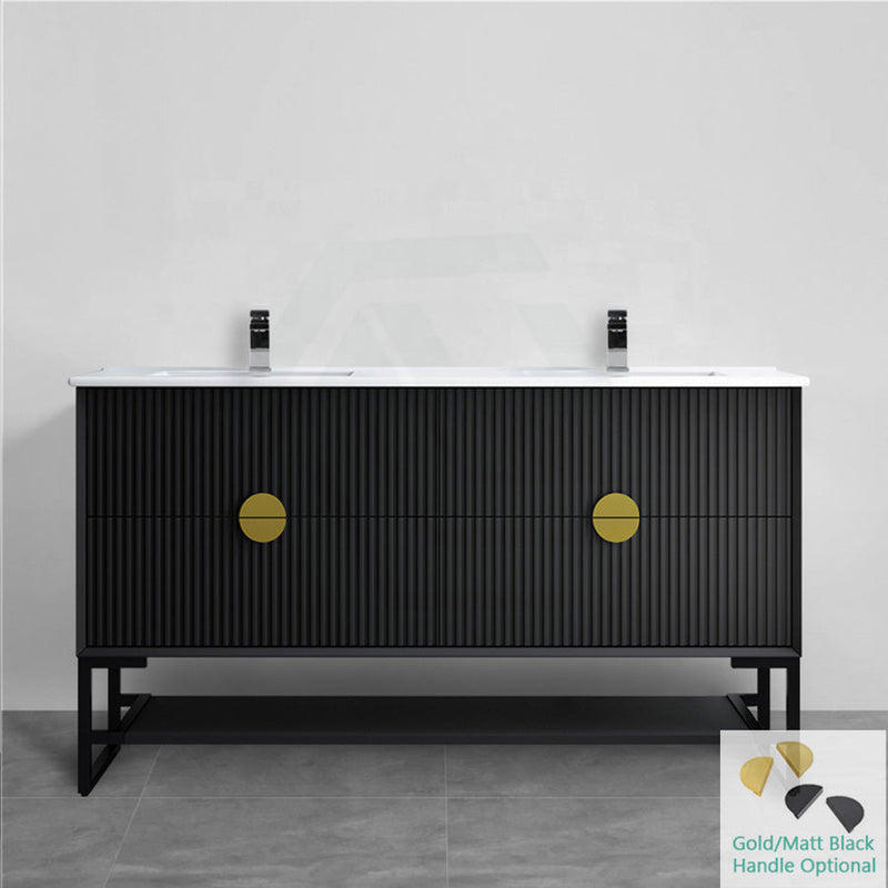 600-1500Mm Kingo Freestanding Plywood Vanity Matt Black Linear Surface Single/Double Bowls Cabinet