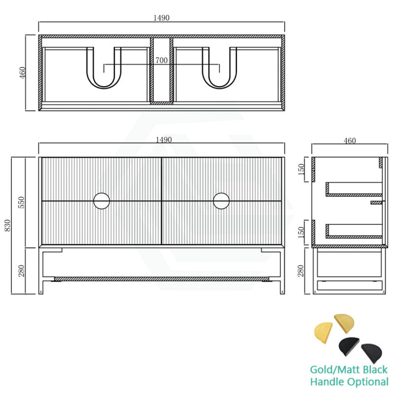 600-1500Mm Kingo Freestanding Plywood Vanity Matt Black Linear Surface Single/Double Bowls Cabinet