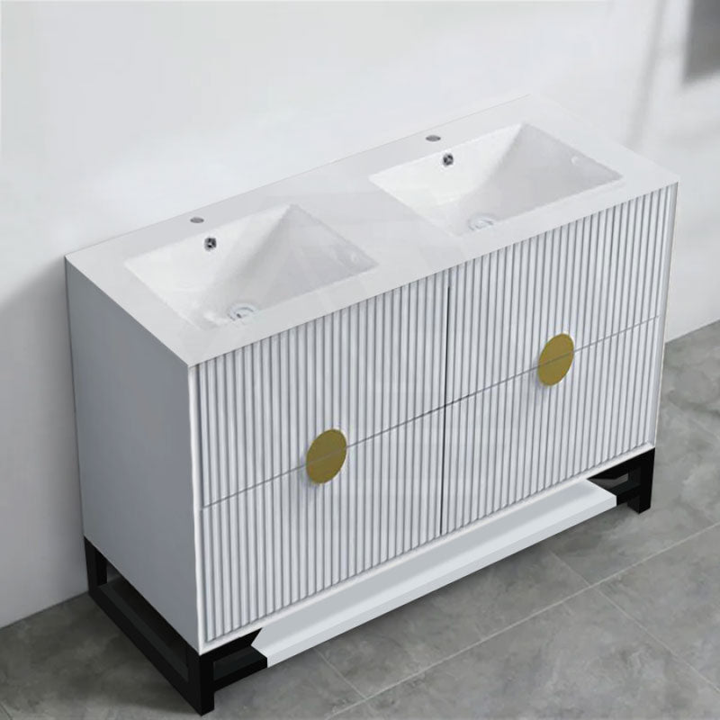 600-1500Mm Kingo Freestanding Plywood Vanity White Linear Surface Single/Double Bowls Cabinet Only