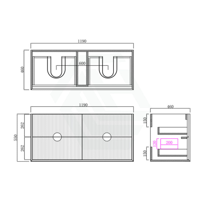 600-1500Mm Kingo Wall Hung Plywood Vanity Matt Black Linear Surface Single/Double Bowls Cabinet