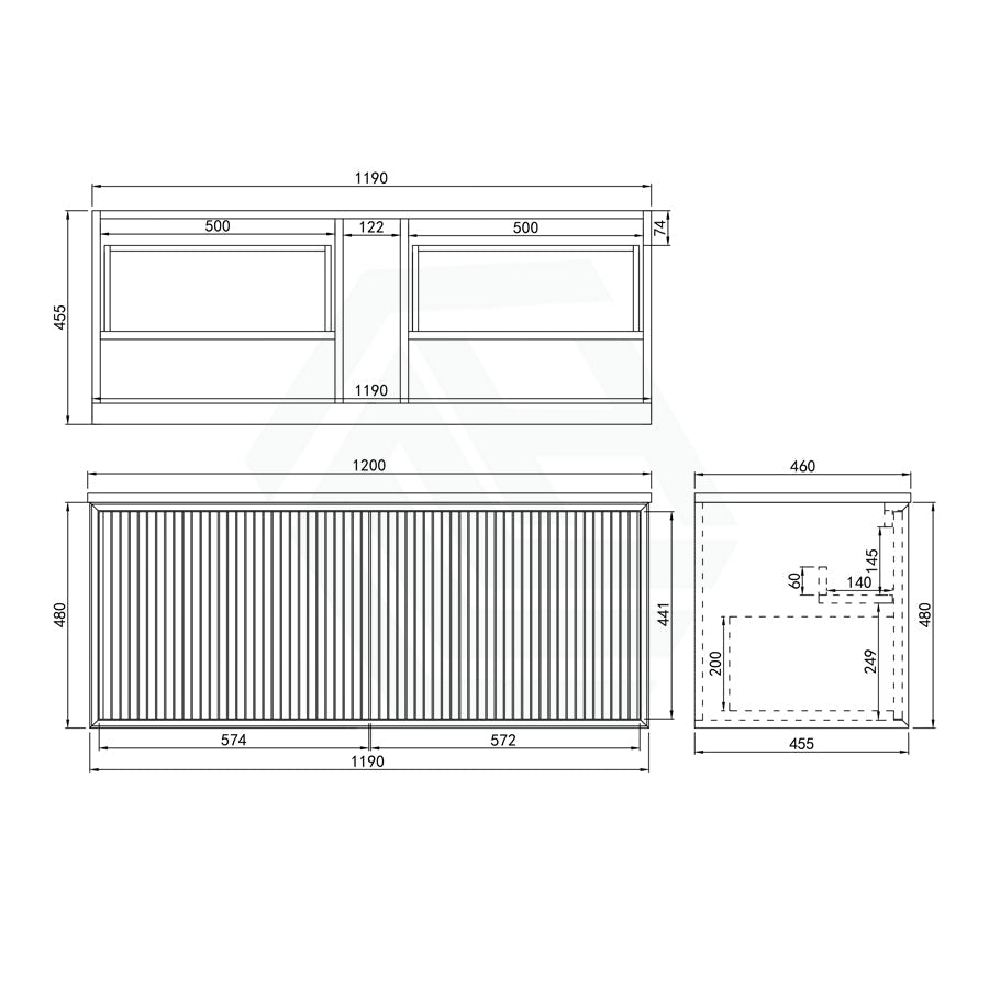 600-1500Mm Kirribilli Wall Hung Bathroom Vanity Matt Black Pvc Board Cabinet Only&Ceramic Top