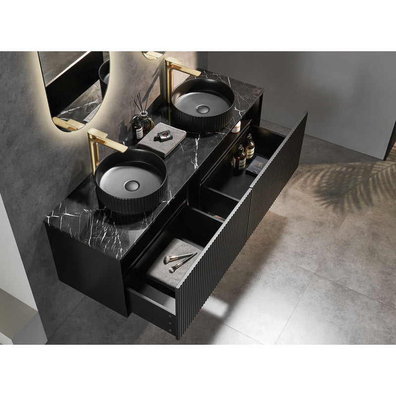 600-1500Mm Kirribilli Wall Hung Bathroom Vanity Matt Black Pvc Board Cabinet Only&Ceramic Top