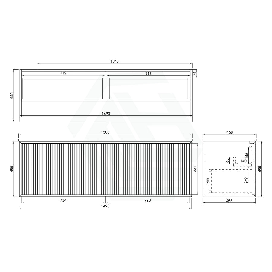 600-1500Mm Kirribilli Wall Hung Bathroom Vanity Matt Black Pvc Board Cabinet Only&Ceramic Top