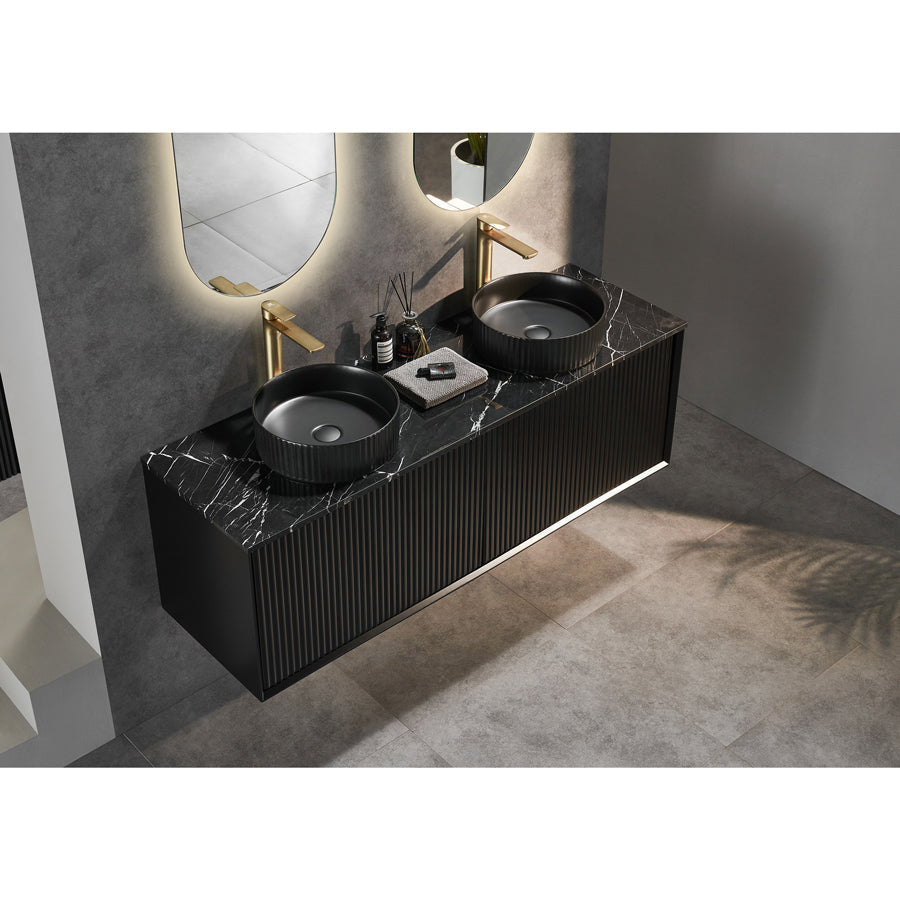 600-1500Mm Kirribilli Wall Hung Bathroom Vanity Matt Black Pvc Board Cabinet Only&Ceramic Top